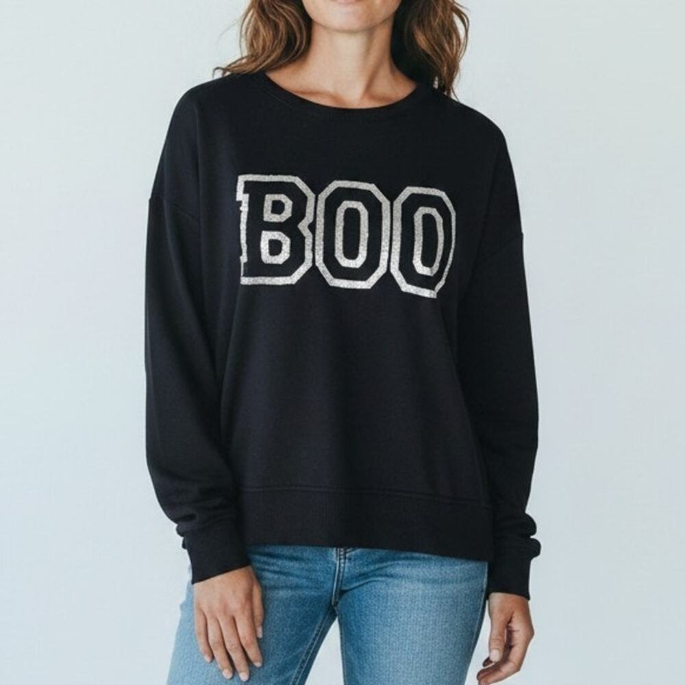 Cynthia Rowley Black Sweatshirt with Silver 'BOO' Graphic